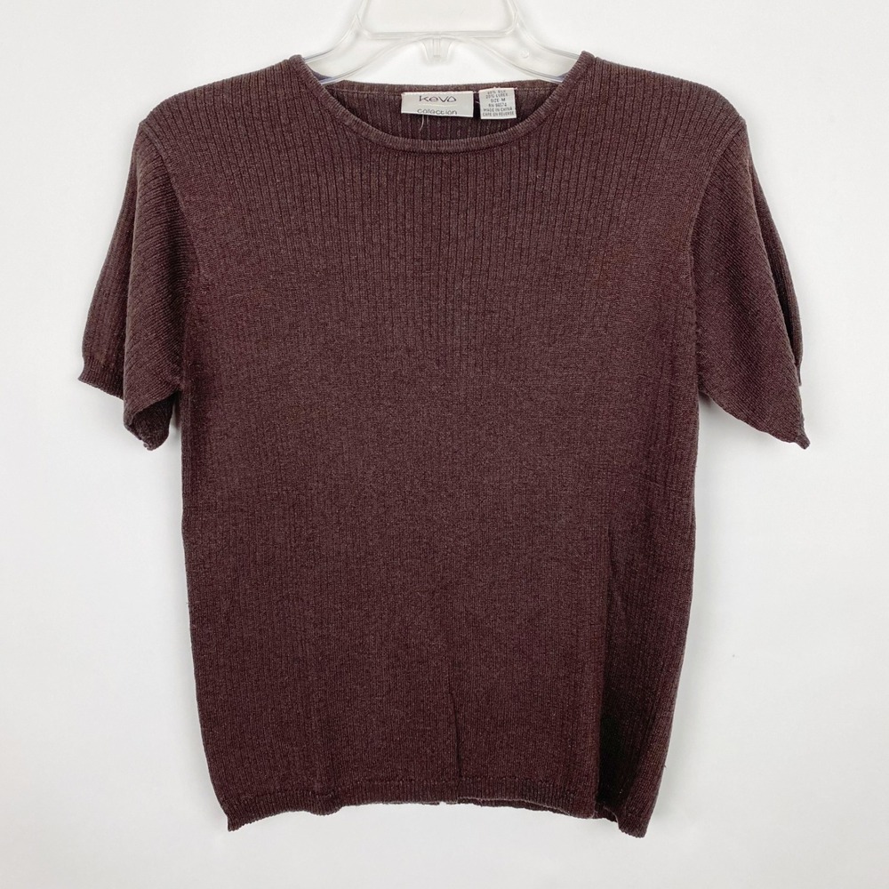 Kevo Collection Silk Lurex Ribbed Metallic Knit Top Women Size M Brown Vintage